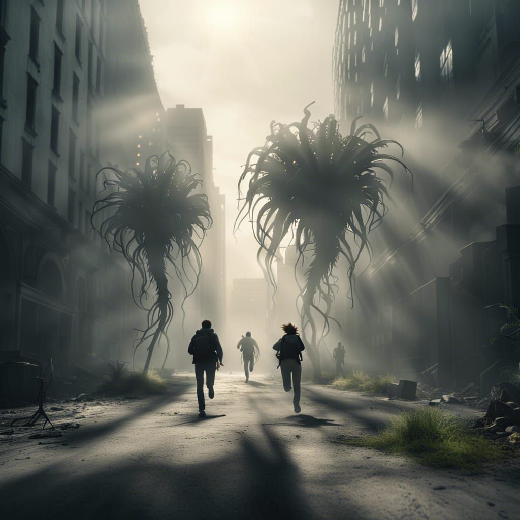 People Flee Towering Triffids in Post-Apocalyptic City