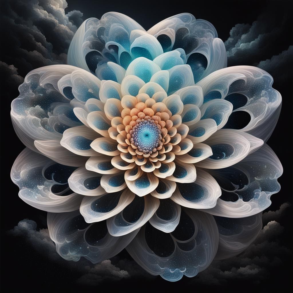 Crystalline Flower Blooms in Dreamlike Surrealist Void