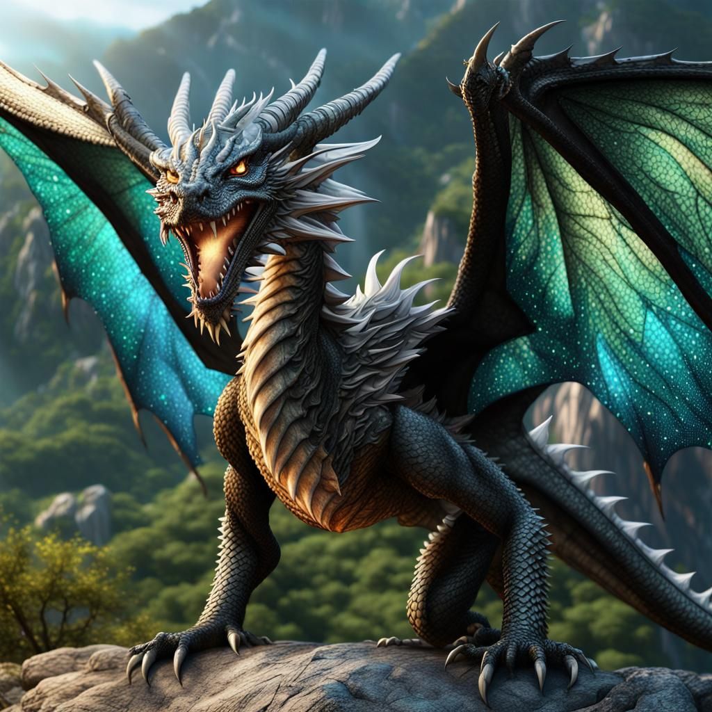 Fierce Dragon Roaring on Mountain Cliff in UHD