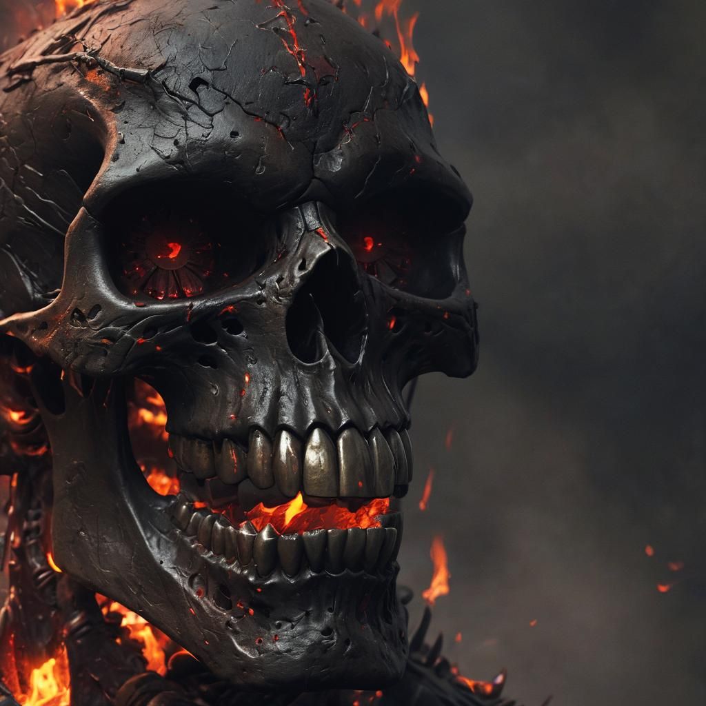Demonic Skull with Flames in Dark Fantasy Art
