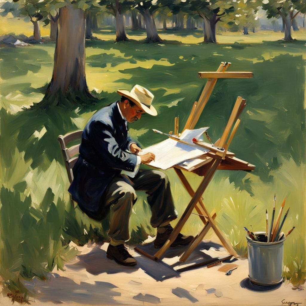 Painter Working En Plein Air Oil Painting