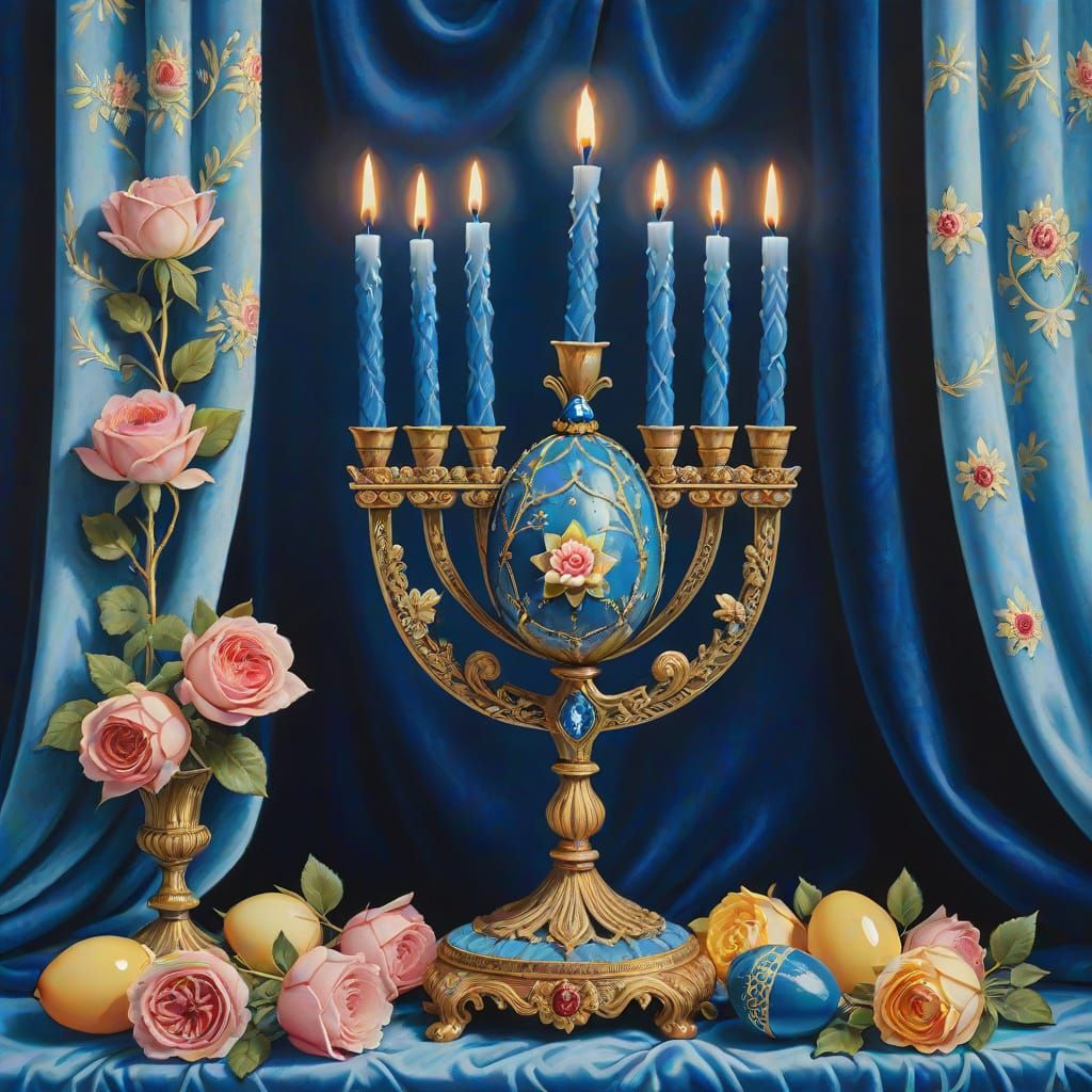 Faberge Egg Menorah with 1960s Roses