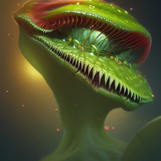 Detailed Venus Flytrap Portrait in Art Nouveau Style