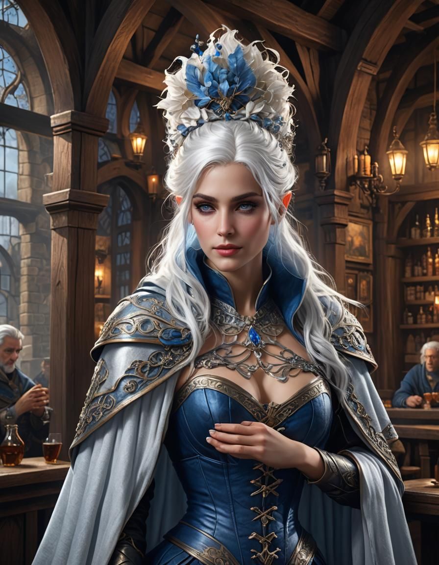 Blue-Skinned Fairy in D&D Tavern: Hyperrealistic Portrait