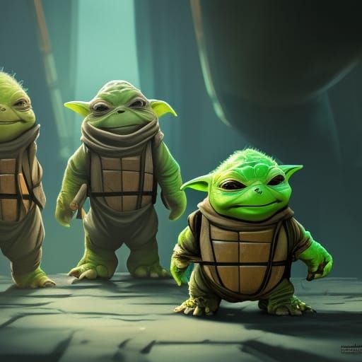 Ninja Turtles Meet Baby Yoda: Hyperdetailed Concept Art