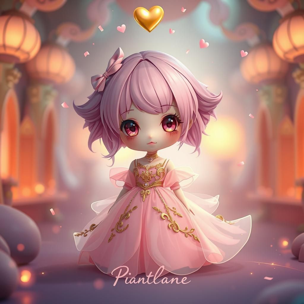 Pink Chibi Girl in 4D Rendered Environment