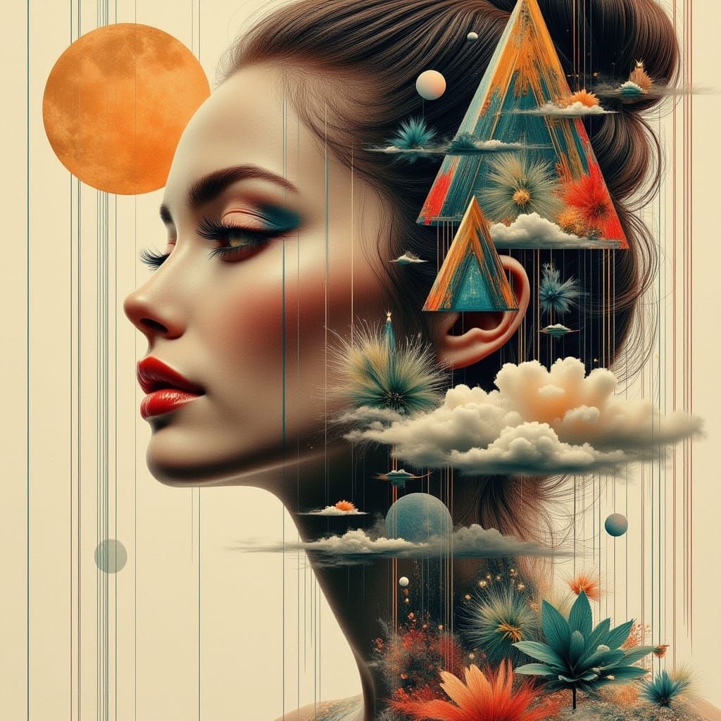 Retro-Futuristic Collage with Abstract Shapes in Space