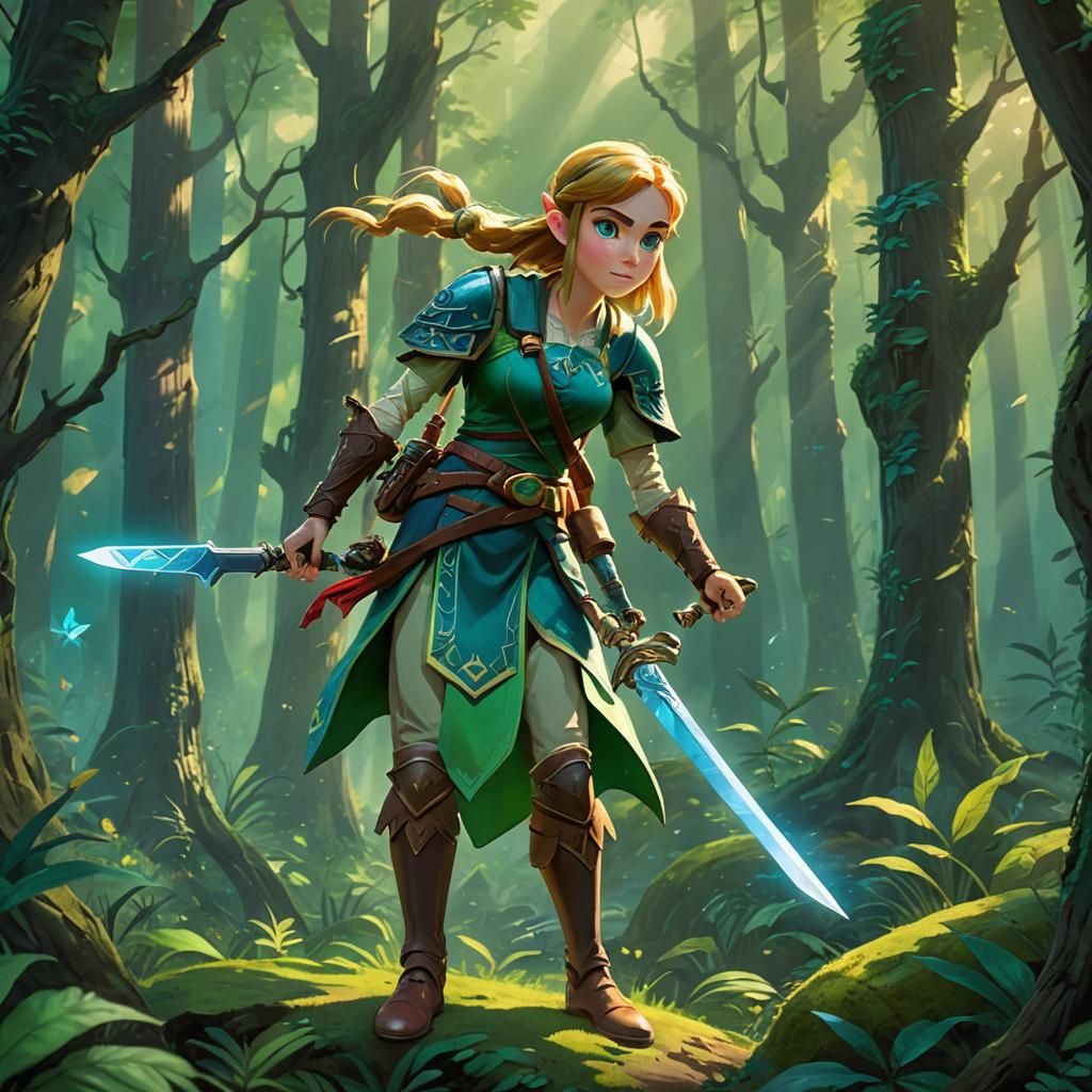 Zelda in Mystical Forest: Pixar-Inspired 3D Art