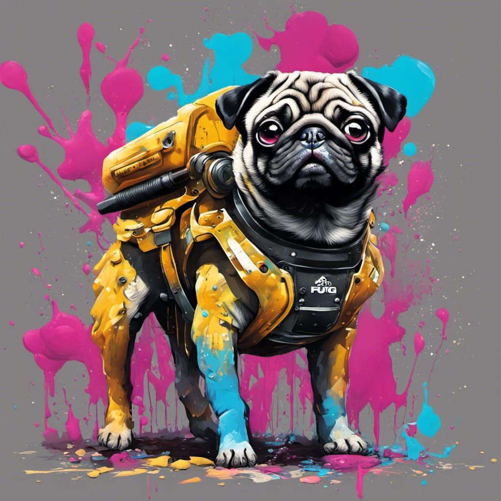 Pug Dog in Armor: Graffiti Art Style
