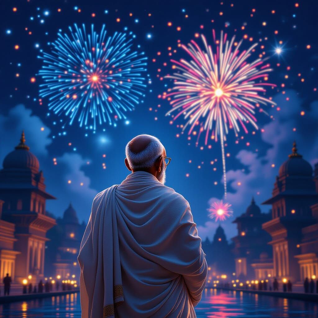 Mahatma Gandhi Celebrates Diwali with Fireworks