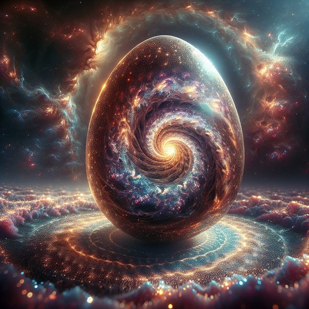 Cosmic Egg Housing Swirling Galaxy in Matte Painting