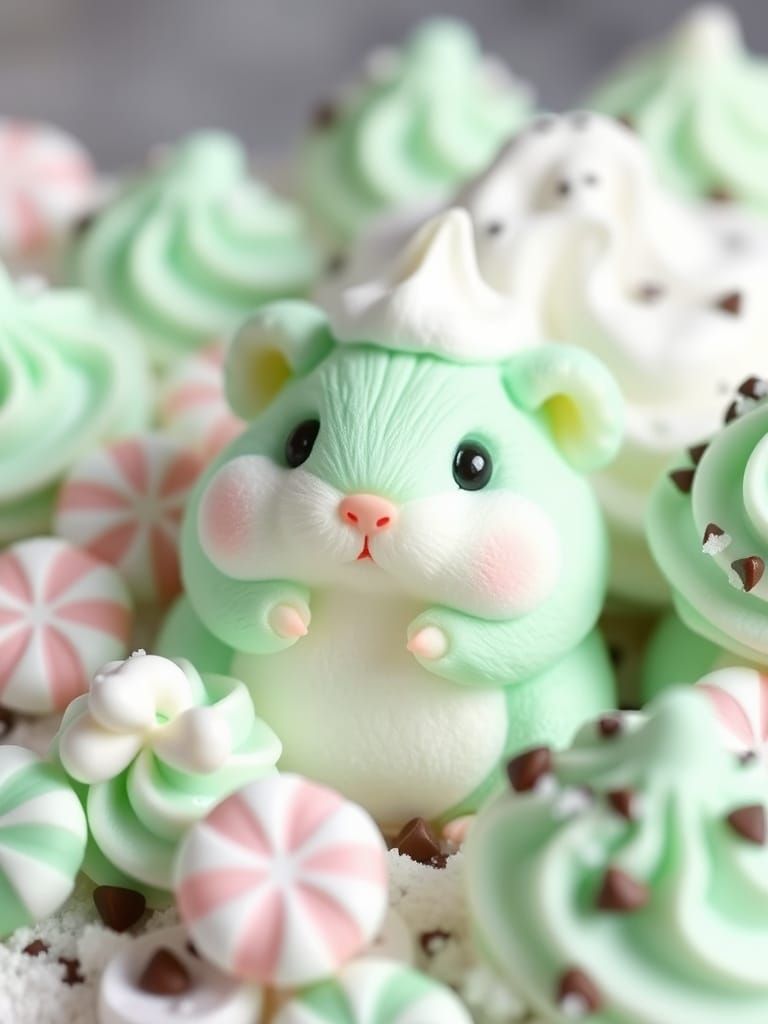 Whimsical Minty Fantasy Hamster in Cotton Candy Wonderland