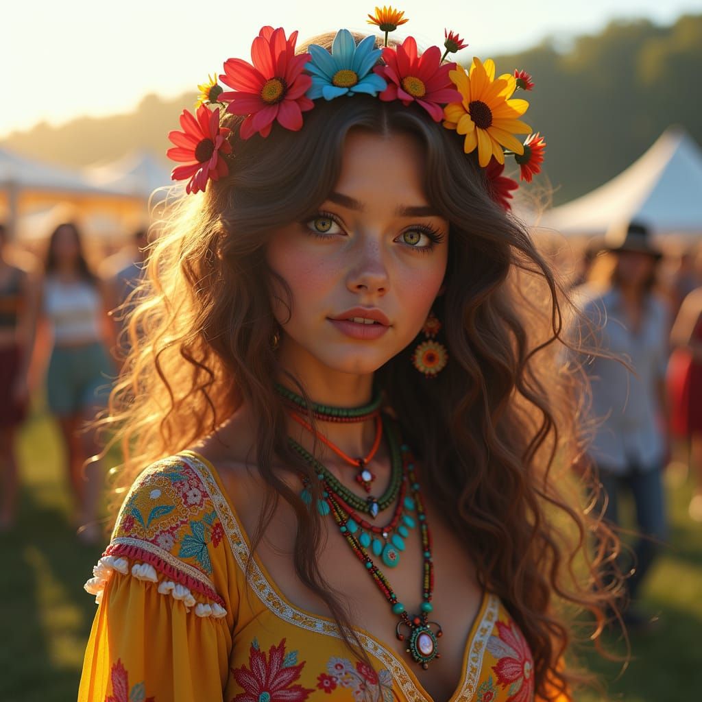 a photo portrait of a hippie girl from the 60s