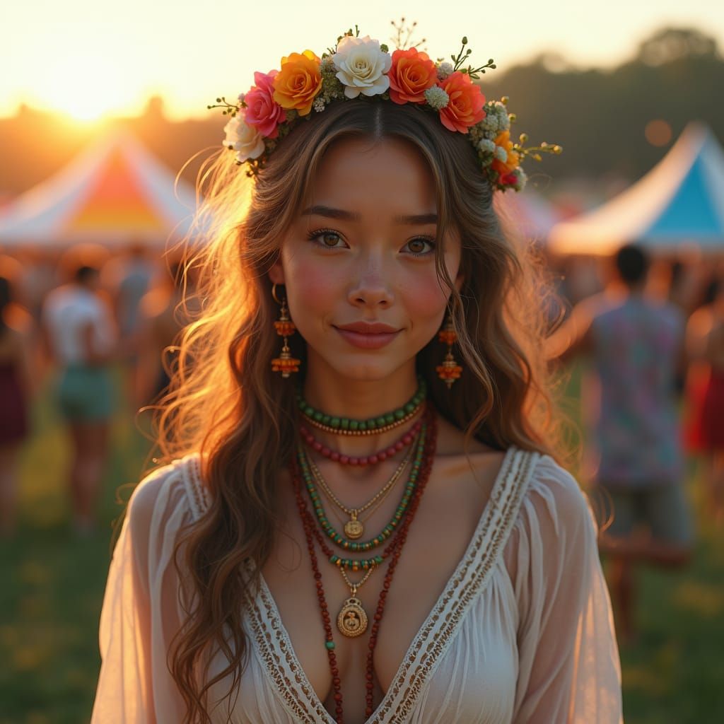 a photo portrait of a hippie girl from the 60s