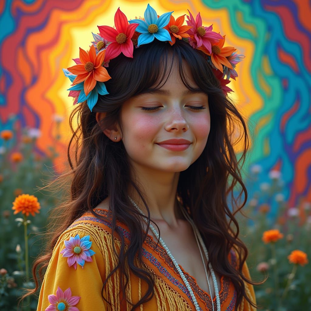 a photo portrait of a hippie girl from the 60s