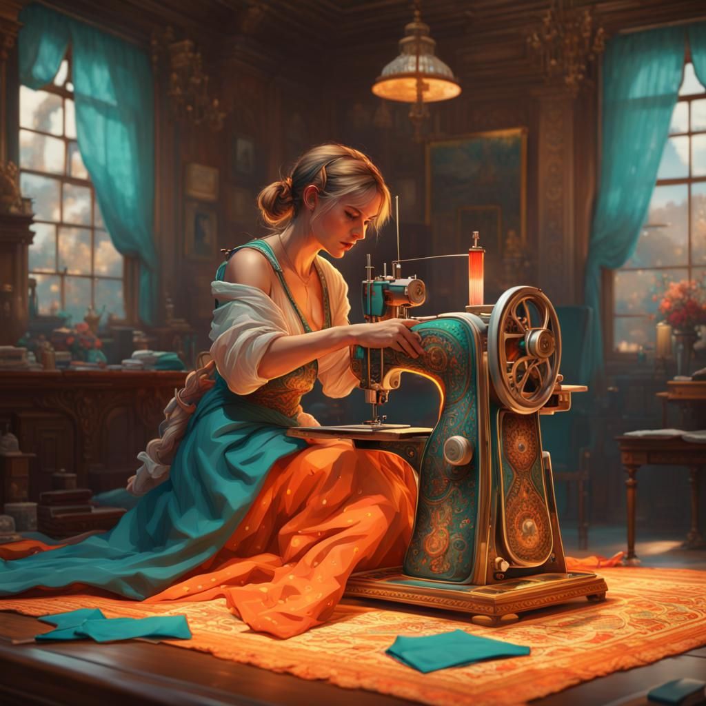 Woman Sewing: Hyperdetailed Concept Art