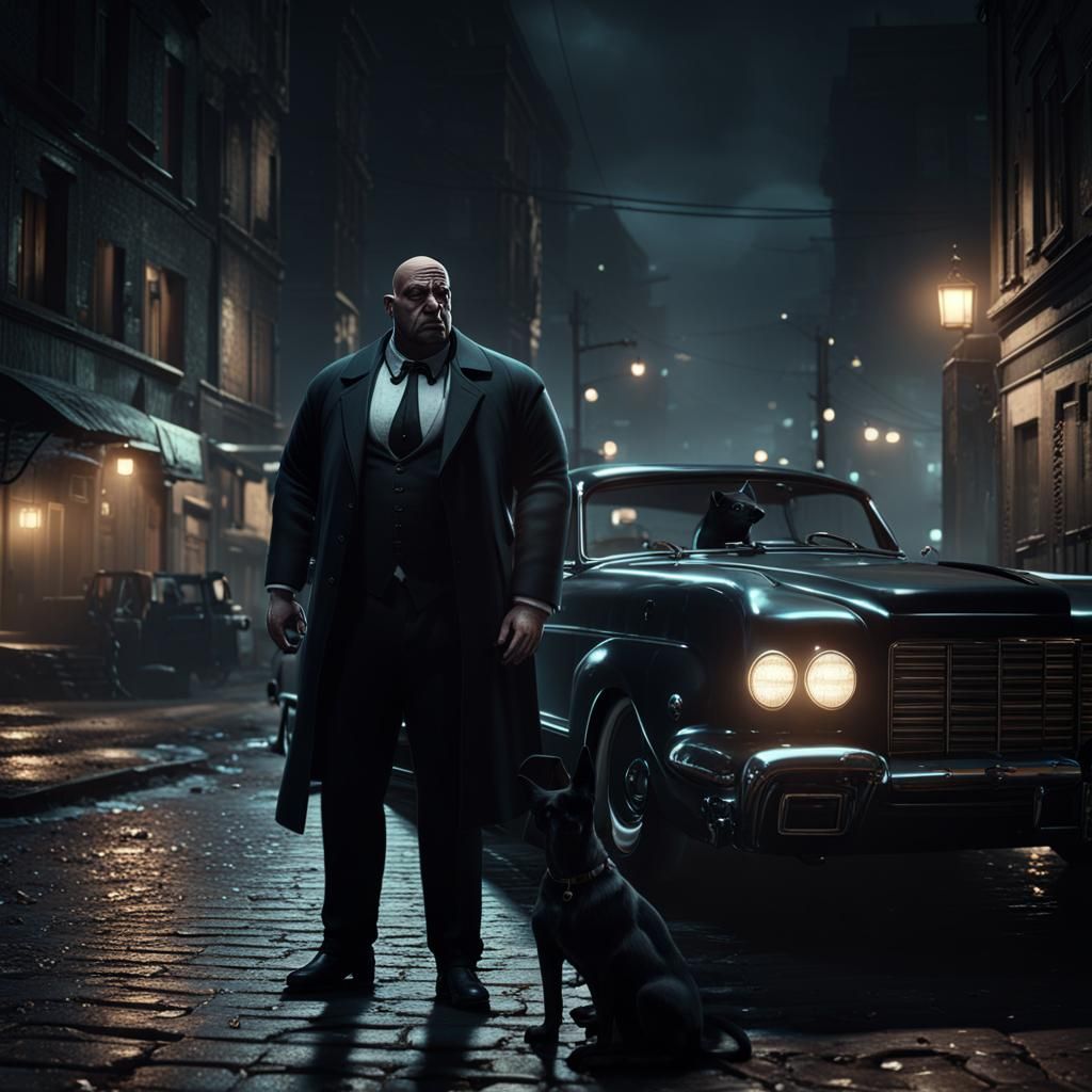 Gangster with Dog in Dark Street: 3D Cinematic Render