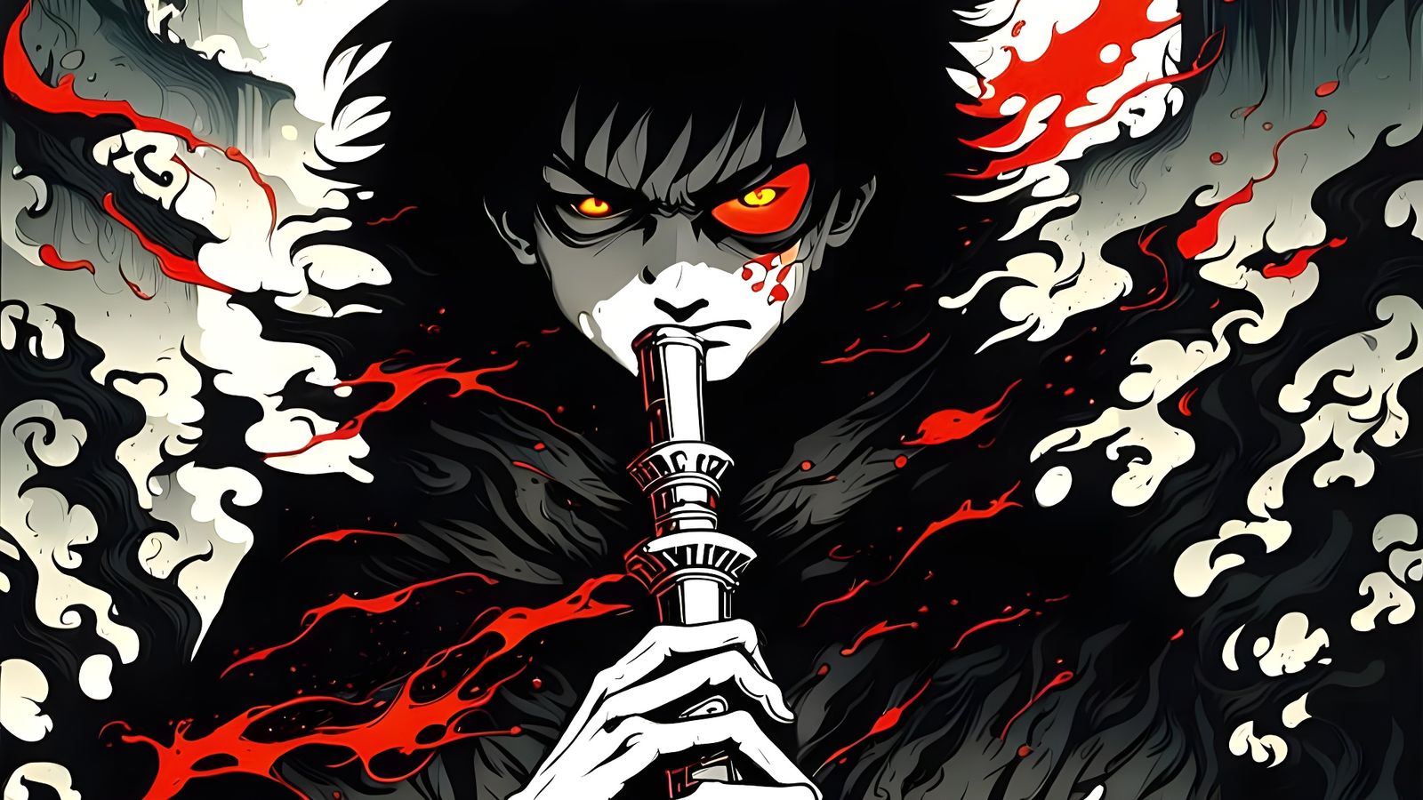 Boy Playing Flute with an Angry Look