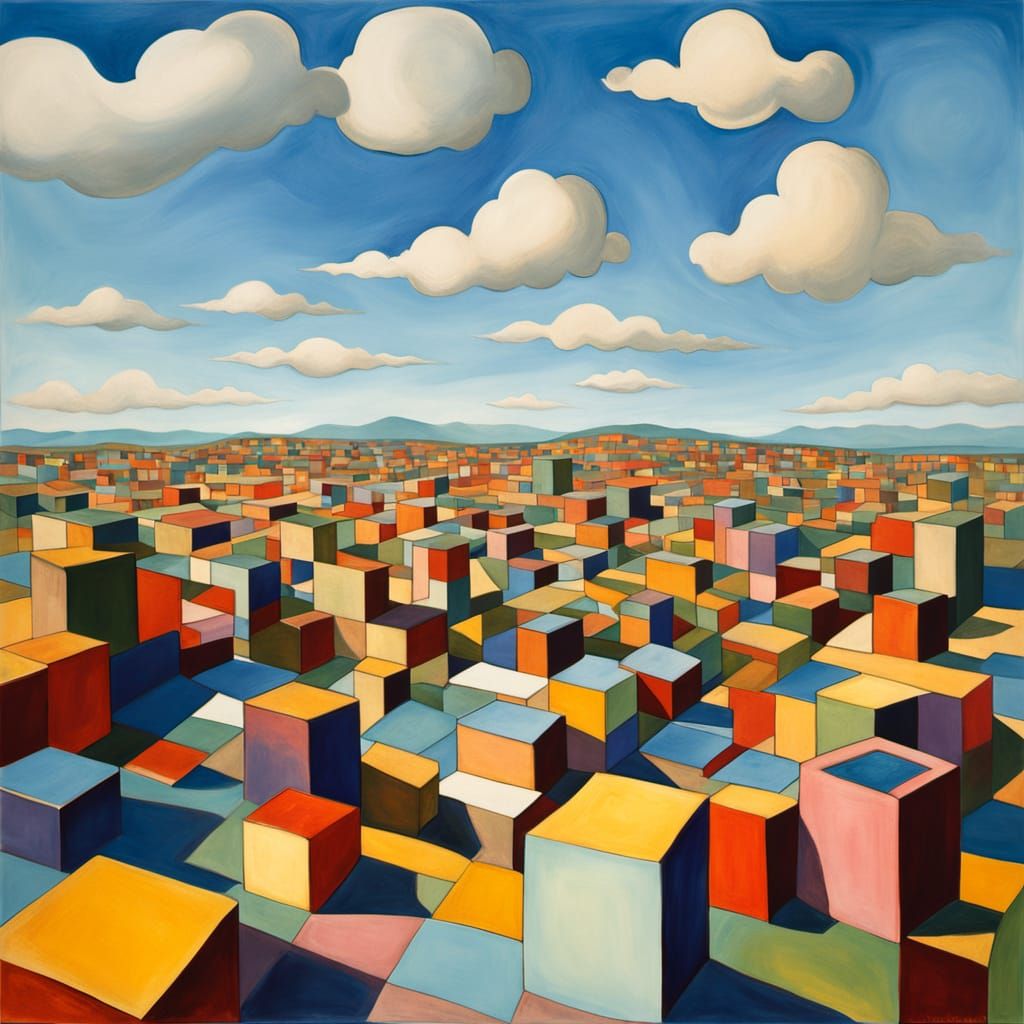 Escher-Inspired Tessellation Landscape in Vibrant Colors