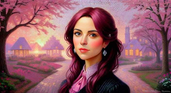 Pink Mosaic Portrait in Luminist Style