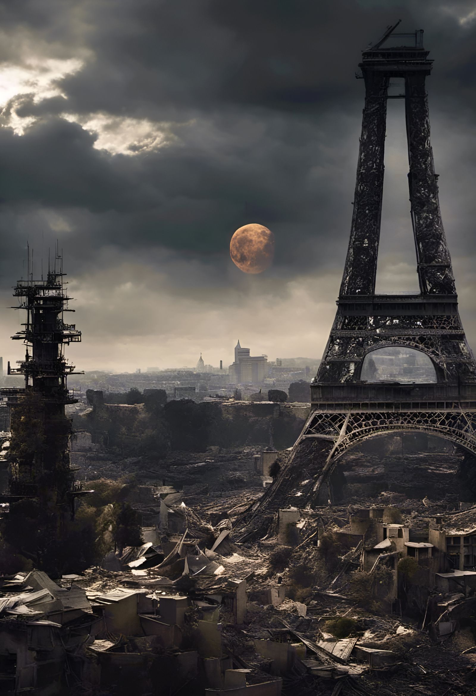 Post-Apocalyptic Eiffel Tower Destruction in Hyperrealism