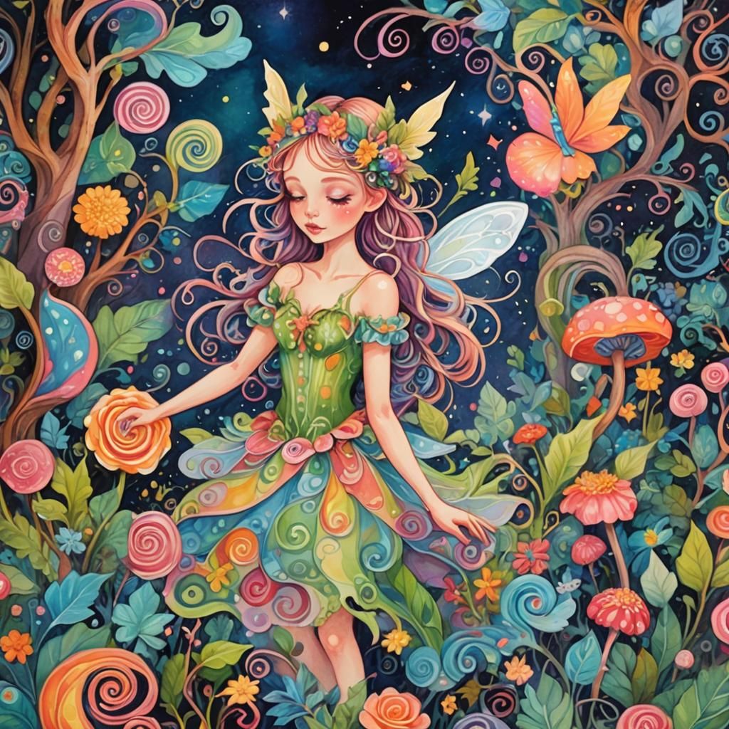 Ethereal Woodland Fairy in Candyland Gouache Wonderland