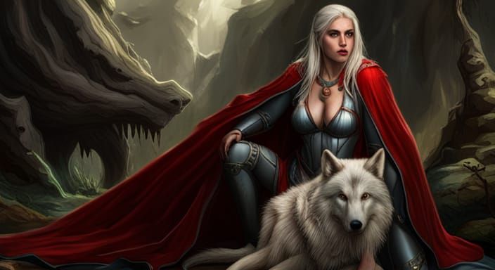 Elven Woman with Wolf: Dark Fantasy Concept Art