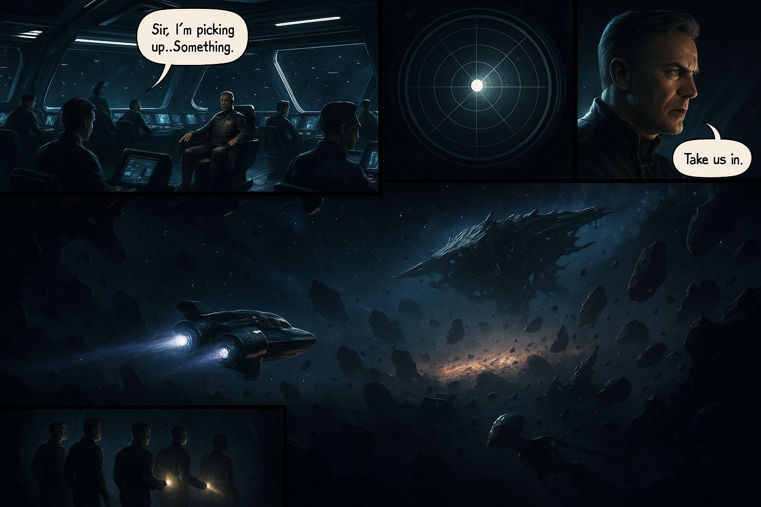 Spaceship Crew Discovers Ancient Wreckage in Deep Space