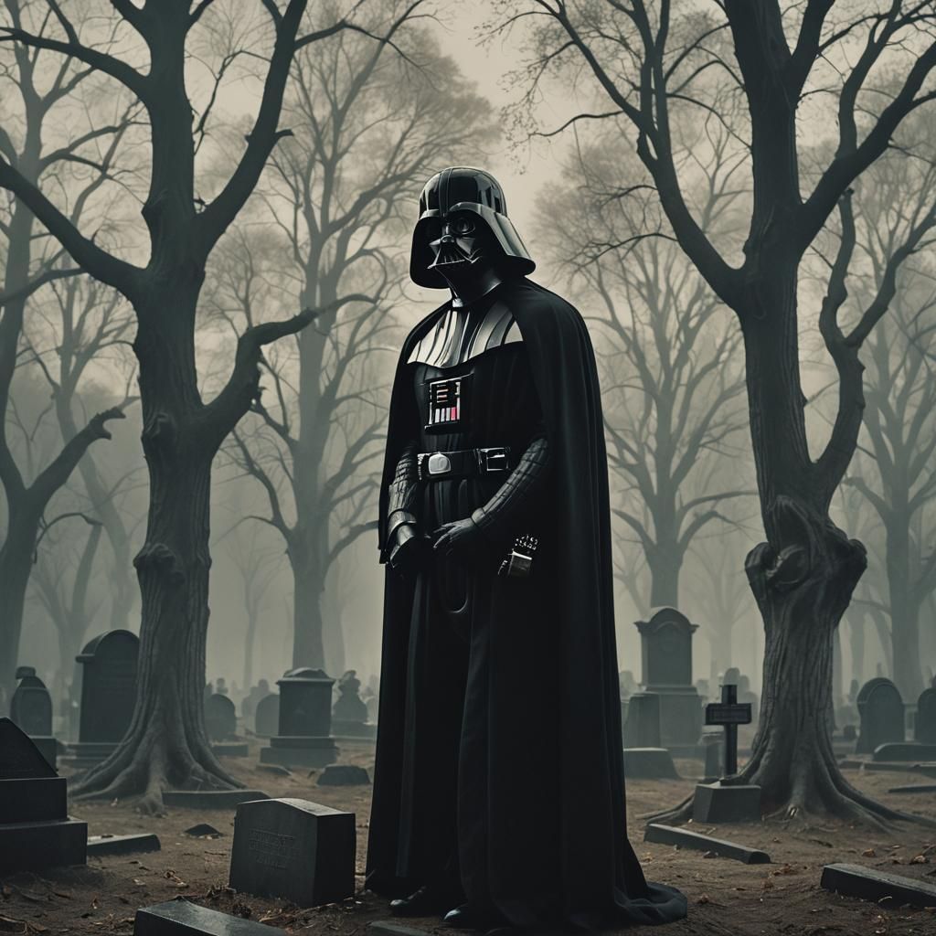 Darth Vader Mourns in Gothic Graveyard