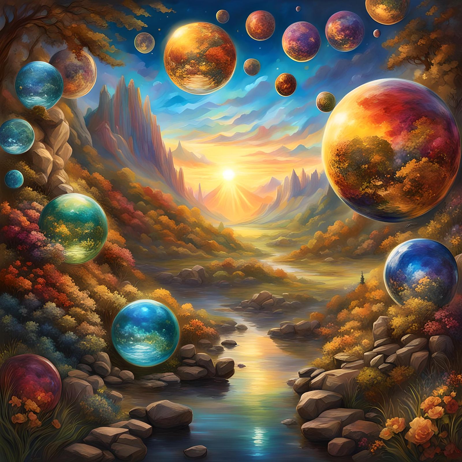 Colorful Orbs in Action Painting Style