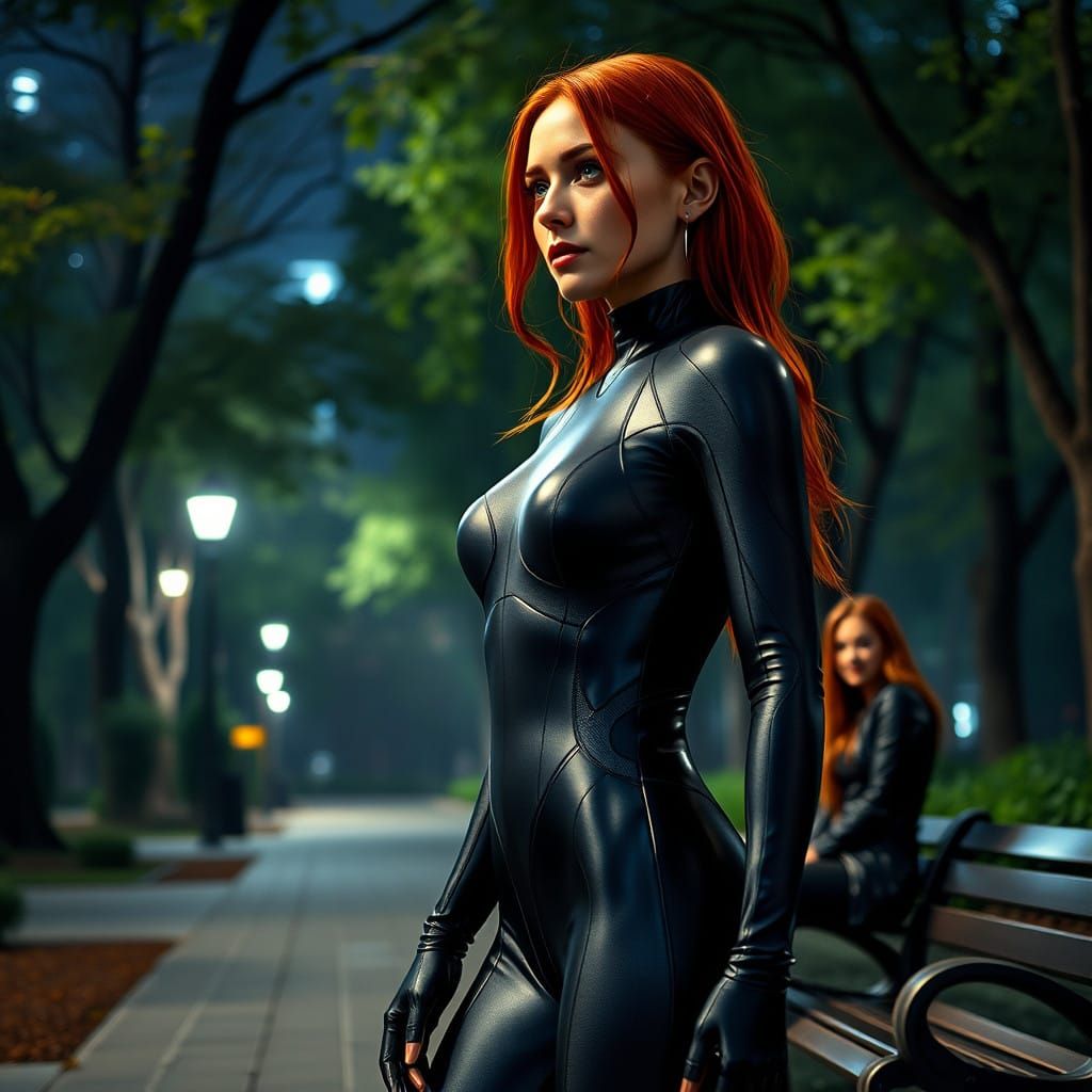 Futuristic Woman in Urban Oasis at Night