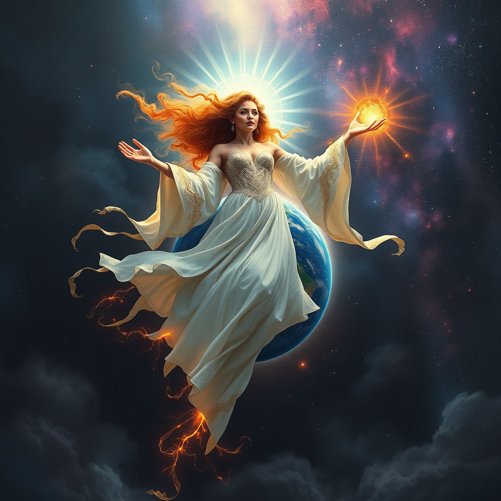 Celestial Goddess Radiating Divine Energy Above Earth