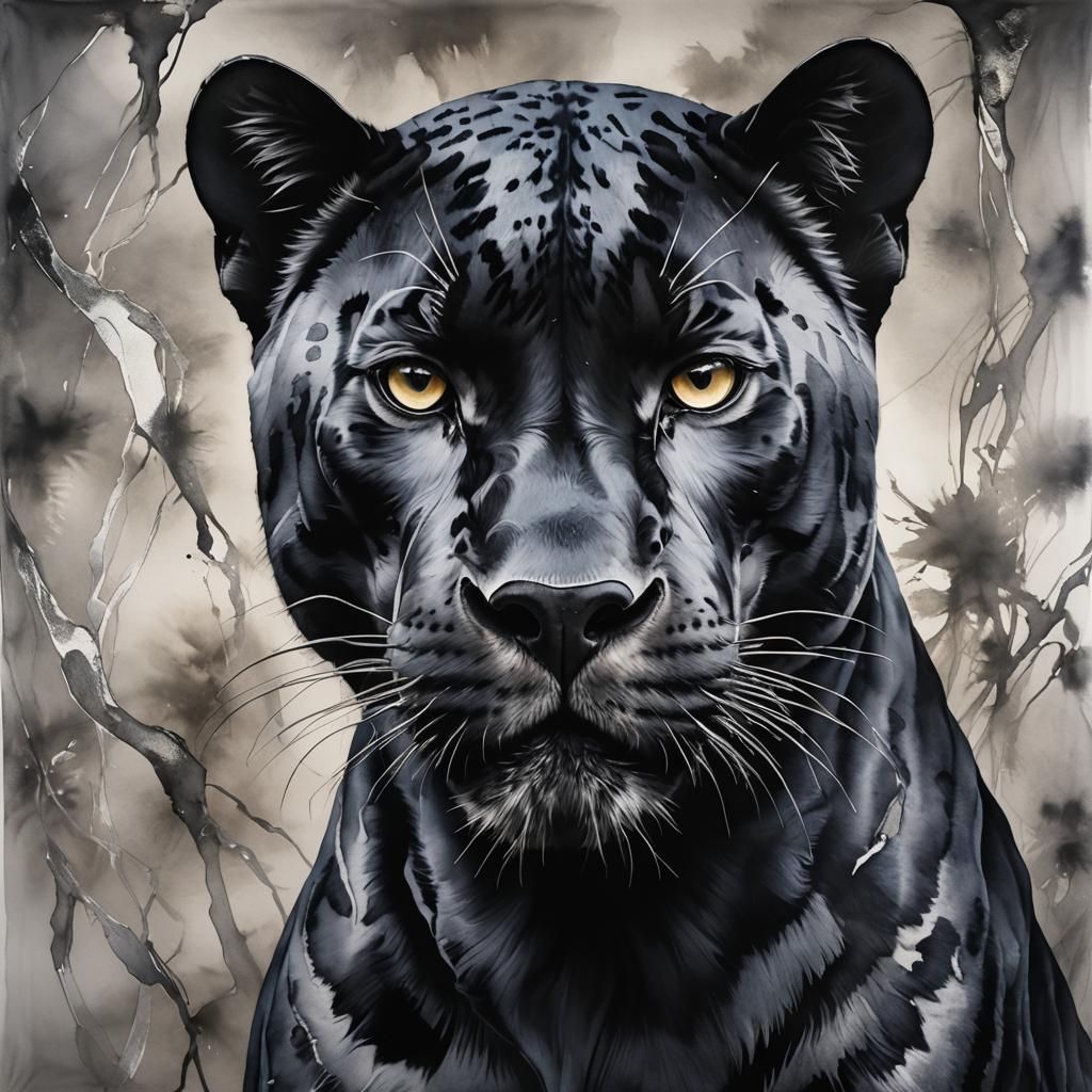 Orphism Black Panther in Silver Alcohol Ink