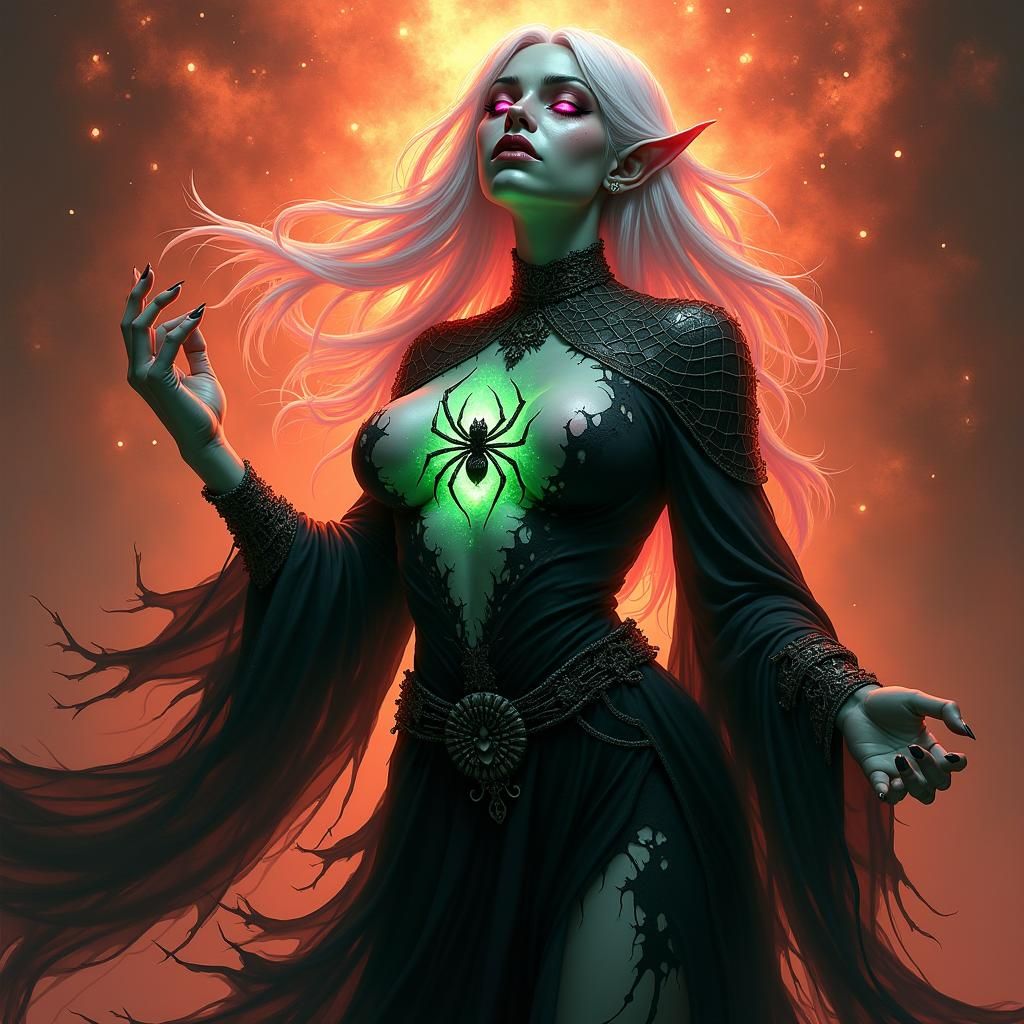 Drow Elf Cleric in Dark Fantasy Style