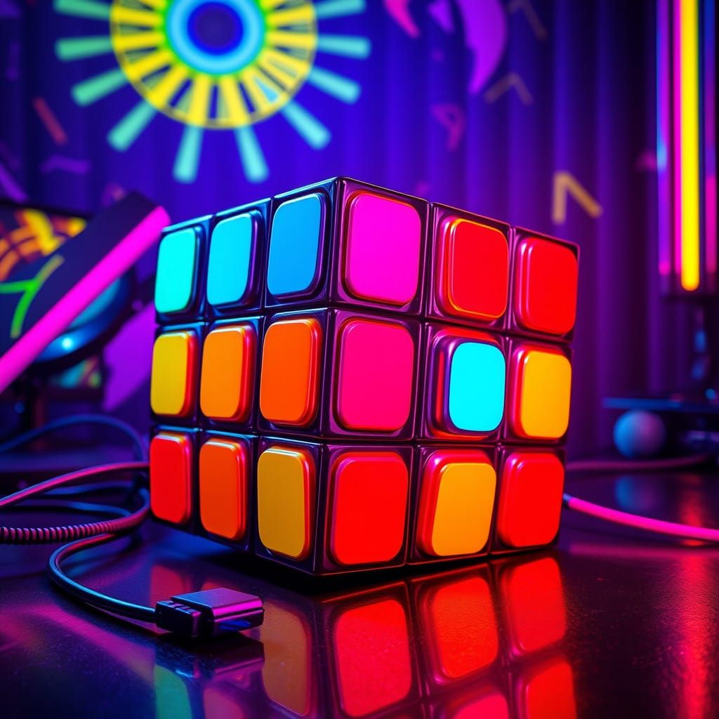 Vibrant Neon Pop Art in 80s Style