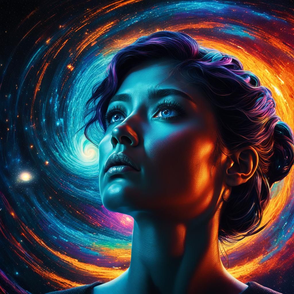 Woman Mesmerized by Black Hole in Space