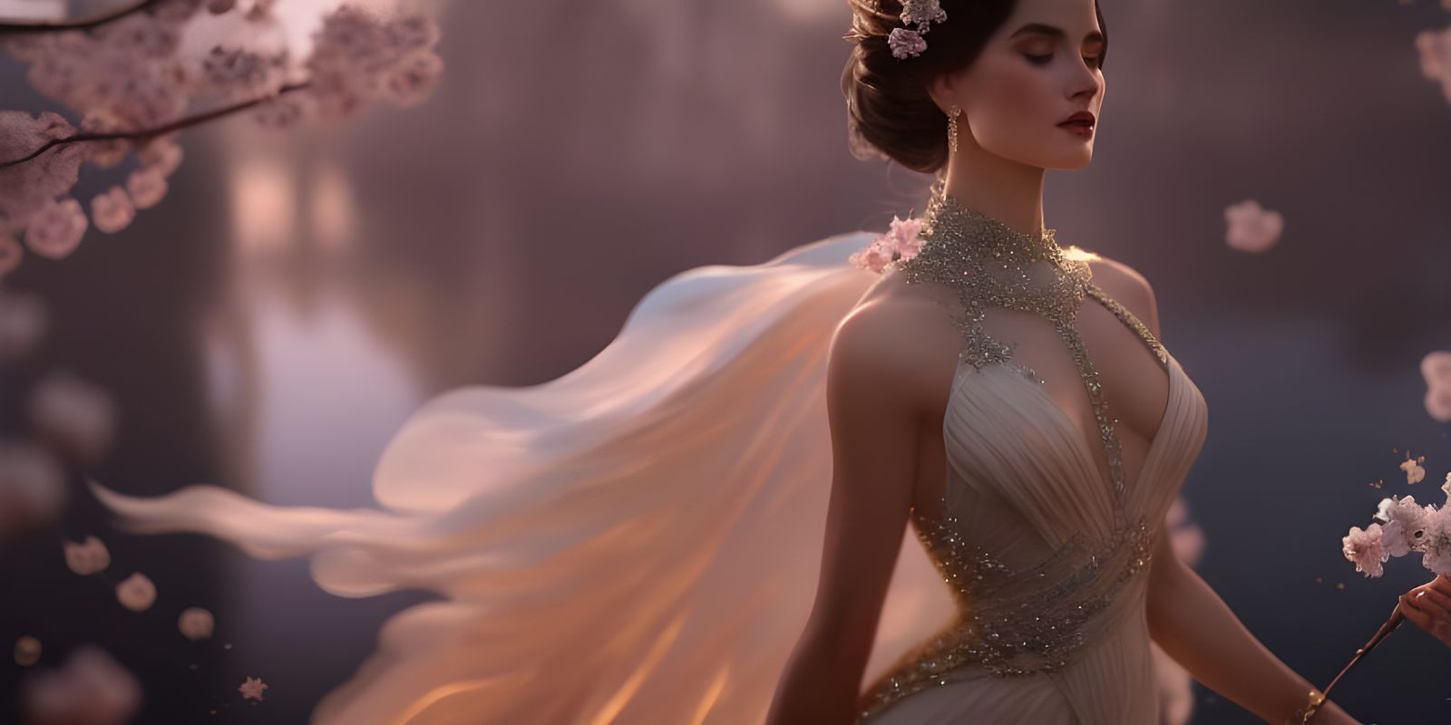 Celestial Star Dress with Cherry Blossom Train