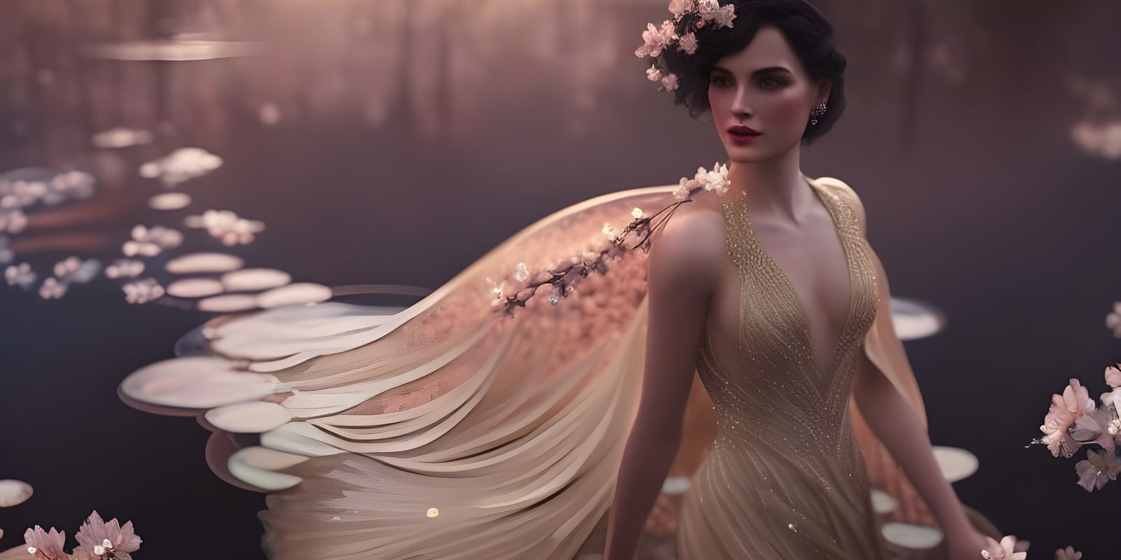 Celestial Dress with Cherry Blossom Train