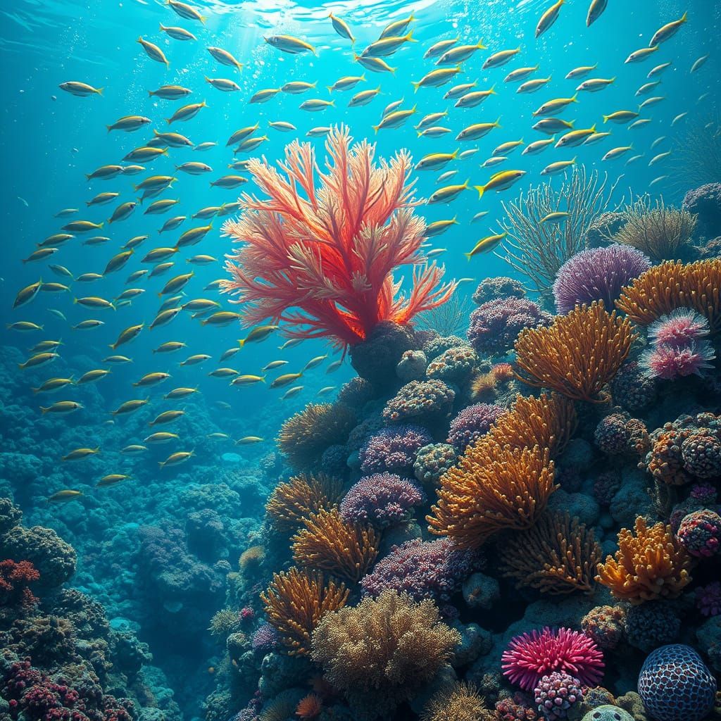 Vibrant Coral Reef Teeming With Diverse Marine Life