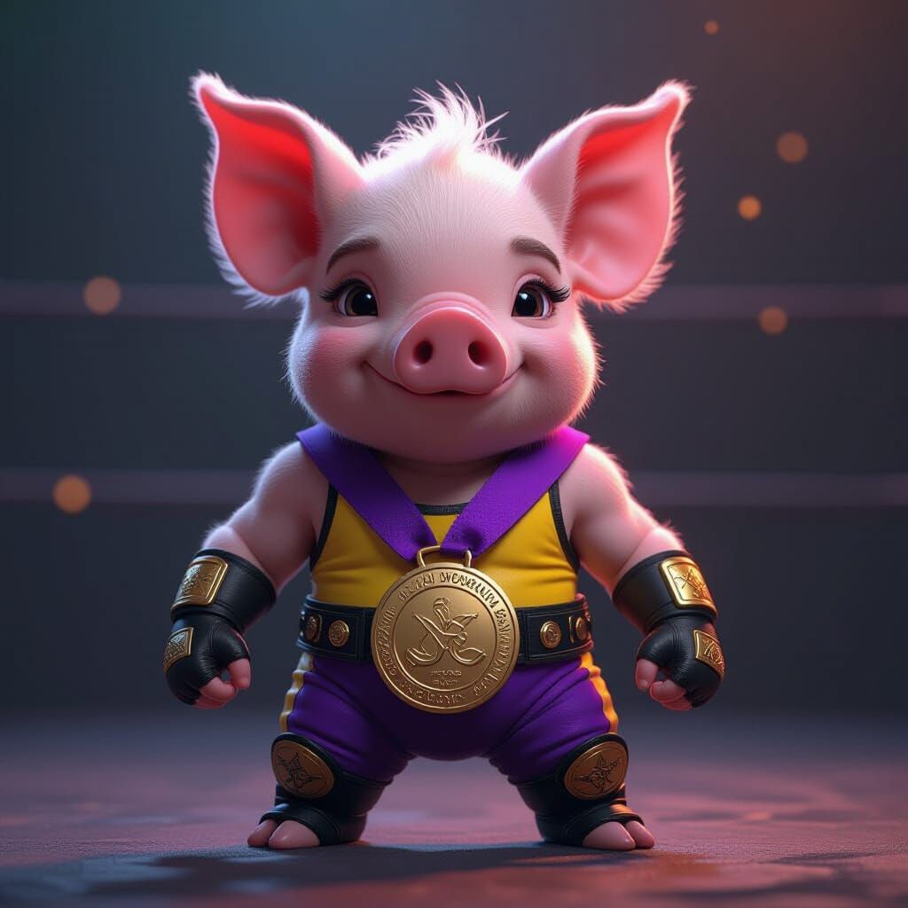 Piglet Wrestler Wins Olympic Gold Medal in Dark Fantasy Styl...