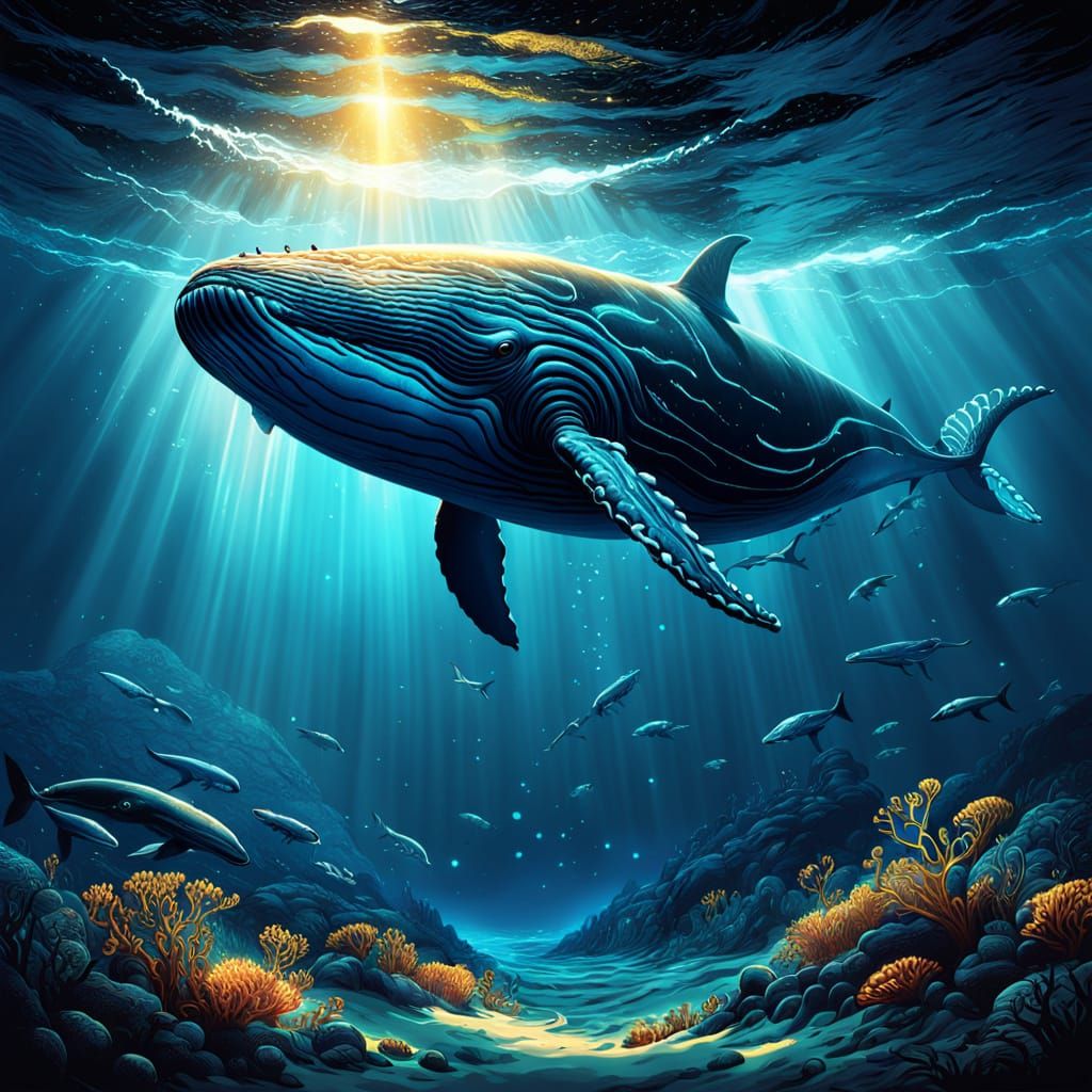 Blue Whale Underwater in Comic Book Style