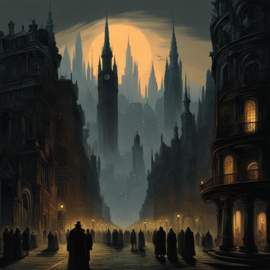 Dreamy Ultramodern City in Dark Fantasy Style