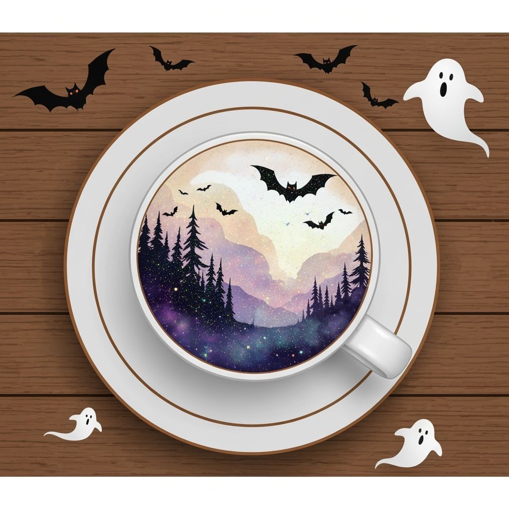 Halloween Coffee Cup with Shimmering Watercolor Landscape