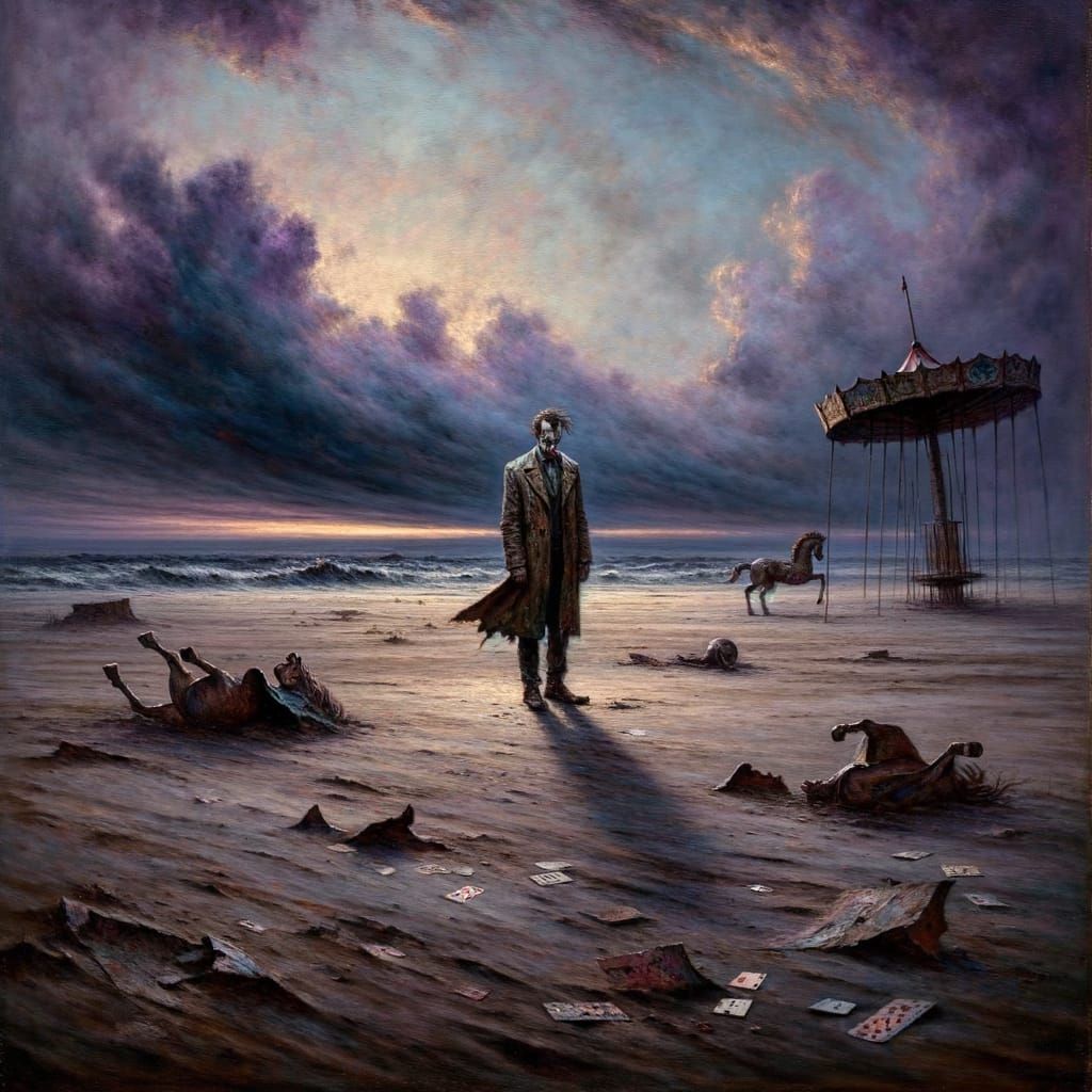 Melancholic Clown on Desolate Plain