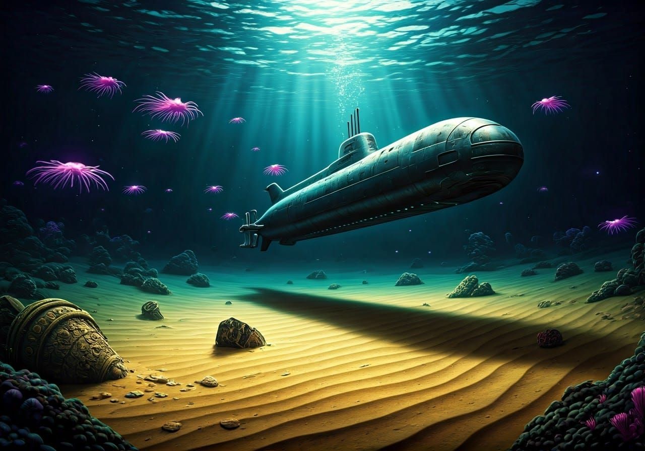Futuristic Submarine Exploring Deep Sea Treasures