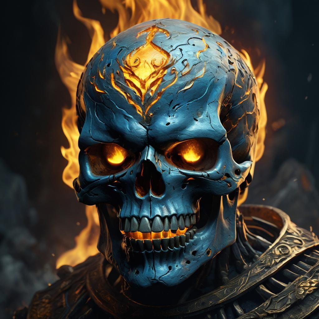 Evil Skull Face Aglow in Dark Fantasy Flames