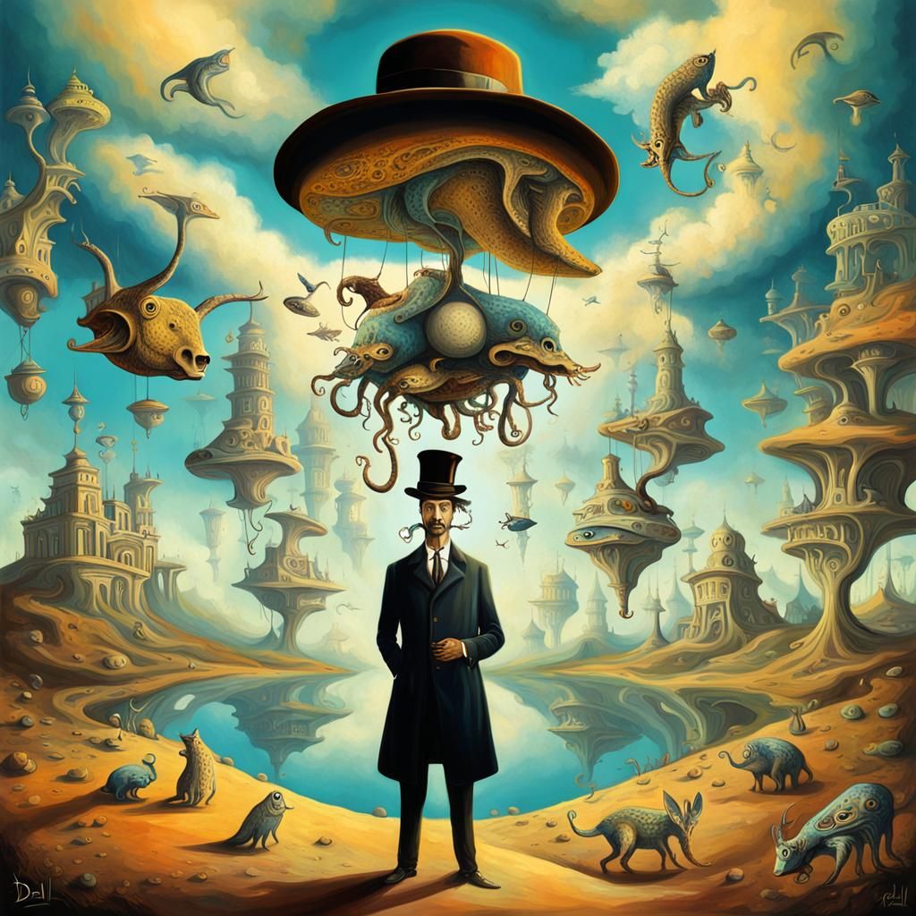 A man with a hat  is living in a  whimsical upside down