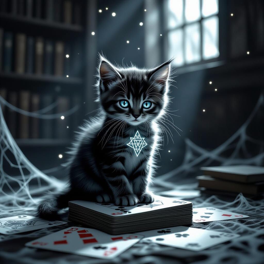 Occult Kitten in Grayscale Gothic Library