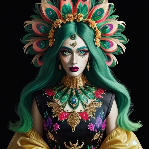 Metallic Woman Portrait in Fauvist Gouache Style