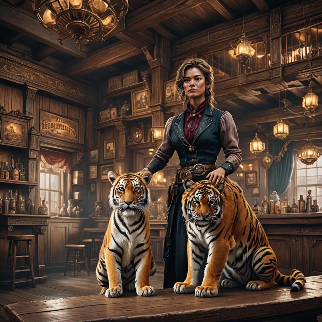 Old West Saloon: Woman and Tiger Cub
